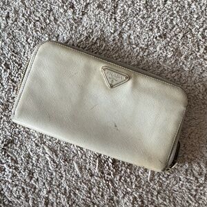 Prada Saffiano Continental Ivory Zip-Around Wallet